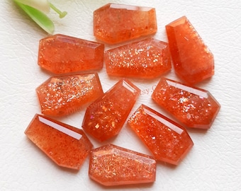 Natural SUNSTONE Coffin Shape Step Cut Gemstone | Size : 10x16 MM | 5 Pieces Lot | Flat Back Gemstones Used For Jewelry Making