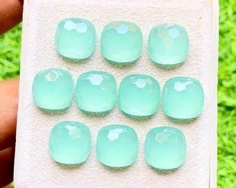 Aqua Chalcedony 12 MM Cushion Shape Honeycomb Cut Gemstone 10 Pieces Lot, AAA+ Natural Chalcedony With Flat Back For Jewelry Making