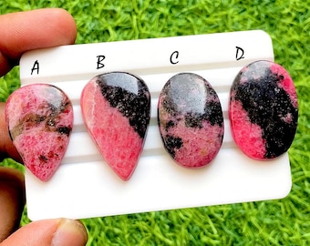 New Rhodonite Cabochon Loose Gemstone For Jewelry Making, AAA+ Natural Rhodonite Gemstone For Handmade Jewelry And Wire Wrap - 34830-34833