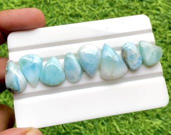 Selected LARIMAR Cabochon Loose Gemstone 8 Pieces Lot For Jewelry Making, Size : 21-16 MM, AAA+ Larimar Cabochon For Handmade Jewelry  30328