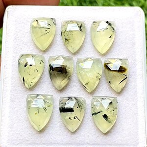 Ausgewählte PREHNIT Schildform Rosecut Edelstein 10 Stück Lot | Größe : 10 x 14 MM | AAA + Natürlicher Prehnit mit Flache Rückseite für handgemachten Schmuck