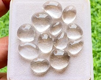 Himalayan Clear Quartz Cabochon Loose Gemstone 12 Pieces Lot For Jewelry Making | Size : 16-11 MM | Natural Clear Quartz For Jewelry - 24124