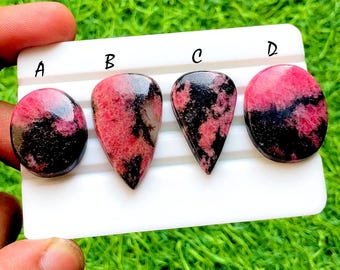 New Rhodonite Cabochon Loose Gemstone For Jewelry Making, Natural Rhodonite Gemstone For Handmade Jewelry And Wire Wrap - 34826-34829