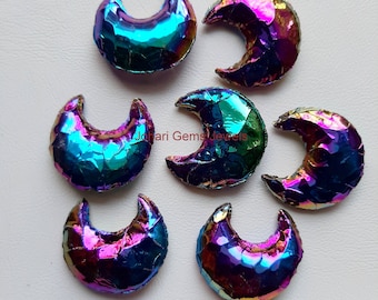 Angel Aura Crescent Moon, Aura Quartz Moon, Aura Opalite Rainbow Coated Quartz Moon Metaphysical Titanium Coated Aura Crystal for Jewelry