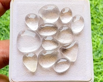 Himalayan Clear Quartz Cabochon Loose Gemstone 12 Pieces Lot For Jewelry Making | Size : 15-11 MM | Natural Clear Quartz For Jewelry - 24122