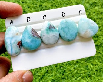 Ocean Blue Larimar Loose Gemstone Cabochon For Wire Wrap, Caribbean Larimar Gemstone, High End Larimar Jewelry Making Stone - 37916-37920