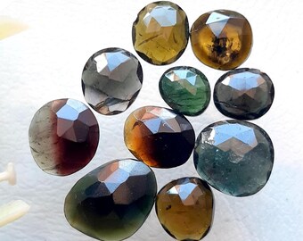 Multi Tourmaline Rose Cut Slices With Flat Back 10 Pieces Lot For Jewelry Making | Size : 12-7 MM | AAA+ Natural Tourmaline Gemstone - 19953