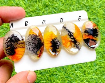 Golden Ember Dendritic Doublet Cabochon For Wire Wrap, Scenic Landscape Designer Jewelry Making Stones, Unique Artisan Gems - 37070-37074