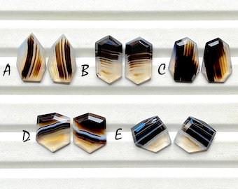 Selected Black Banded Agate Fancy Rose Cut Pairs For Handmade Jewelry, Natural Black Banded Agate Matching Pairs For Earrings - 28741-28745