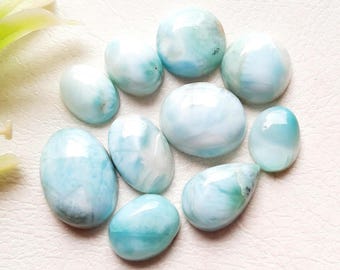 Selected LARIMAR Cabochon Loose Gemstone 10 Pcs Lot For Jewelry Making | Size : 14-9 MM | Larimar Cabochon For Handmade Jewelry - 16440