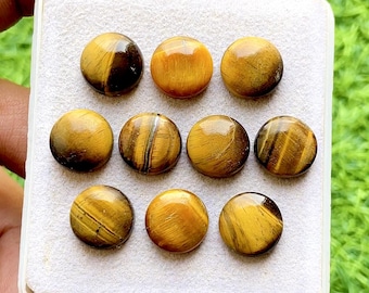 Tiger Eye 12 MM Round Shape Smooth Cabochon Gemstone 10 Pieces Lot With Flat Back For Handmade Jewelry