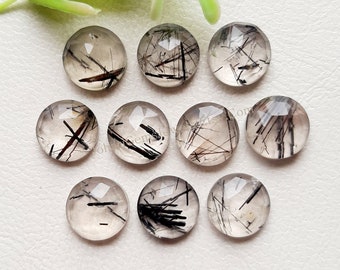 Black Rutile Quartz Round Shape Rose Cut 10 MM | Black Rutile Quartz Rose Cut Flat Back Gemstone 10 Pieces Lot For Jewelry Making