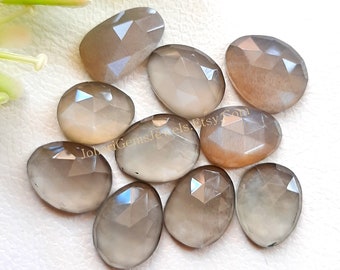 Natural Grey Moonstone Rose Cut Slice - Top Quality Moonstone Rose Cut Flat Back Gemstone 10 Pieces Lot For Jewelry Making, Pendant, Ring
