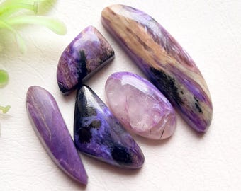 New Charoite Cabochon Loose Gemstone 5 Pieces Lot | Size : 36-15 MM | Natural Charoite Gemstone For Jewelry Making, Pendant, Gemstone  10416