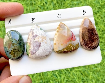 Celestial Bloom Ocean Jasper Cabochon Set, Rare Floral Pattern Ocean Jasper, Designer Jewelry Making Stones, Collector Gem Lot - 35530-35533