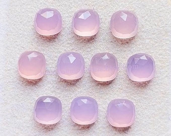 Lavender Color Chalcedony 8 MM Rose Cut Cushion Shape Gemstone 10 Pieces Lot, AAA+ Natural Chalcedony With Flat Back For Jewelry Making