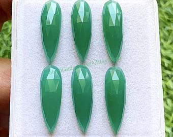 Green Chalcedony 8X25 MM Rear Shape Rose Cut Gemstone 6 Pieces Lot, AAA+ Natural Chalcedony With Flat Back For Jewelry Making