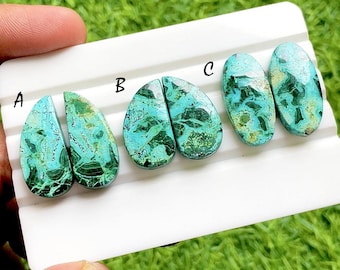 Chrysocolla Malachite Pair Cabochon Loose Gemstone For Jewelry Making, AAA+ Natural Chrysocolla Malachite Pair For Wire Wrap - 35899-35901
