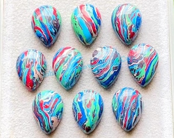 NewRainbow Calsilica 10x14 MM Pear Shape Smooth Cabochon With Flat Back 10 Pieces Gemstone Lot For Jewelry Making