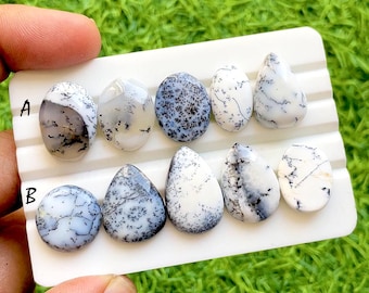 Snow Fern Opal Cabochon For Wire Wrap, Natural Dendritic Opal Loose Gemstones, White Dendrite Opal Cabs For Jewelry Making - 36616-36617