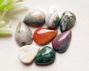 Selected Ocean Jasper Cabochon Loose Gemstone 8 Pcs Lot For Jewelry Making | Size : 18-15 MM |  Natural Ocean Jasper Small Size Lot - 25671