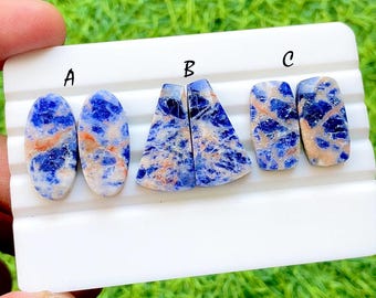 NEW Sodalite Pair Cabochon Loose Gemstone For Jewelry Making , AAA+ Natural Sodalite Matching Pair Gemstone For Earrings - 35061-35063