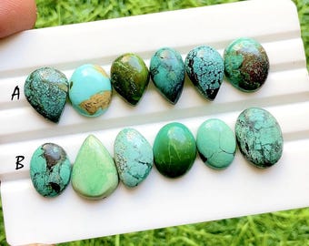 Tibetan Turquoise Smooth Slice Cabochon Loose Gemstone 6 Pieces Lot | AAA+ Natural Tibetan Turquoise For Handmade Jewelry - 33116-33117