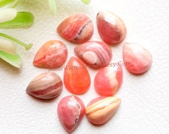 Rhodochrosite  Pear Cabochon Gemstone 10 Pieces Lot | Size : 9X7 MM | Natural AAA+ Rhodochrosite  Cabochon Used For Handmade Jewelry