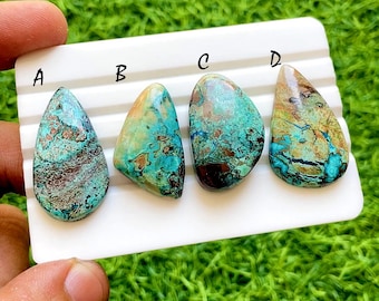 Ocean Earth Chrysocolla Cabochon For Wire Wrap, Blue Green Copper Matrix Stone, Natural Designer Loose Gemstone For Jewelry - 37661-37664