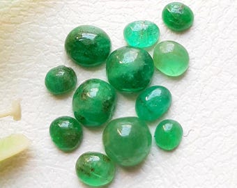 EMERALD Cabochon Loose Gemstone 12 Pieces Lot For Jewelry Making | Size : 6-3 MM | Natural Emerald Cabochon For Handmade Jewelry - 19200