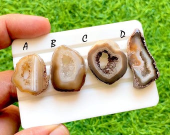 Canyon Cocoa Druzy Agate Geode Slice, AAA+ Brown Agate Druzy Cabochons, Crystal Center Agate Stones, Organic Geode For Jewelry - 36729-36732