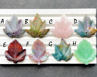Mix Gemstone Hand Carving Leaf Gemstone For Jewelry Making, AAA+ Natural Mix Gemstone Drilled Hand Carved Leaf For Jewelry - 26366-26373