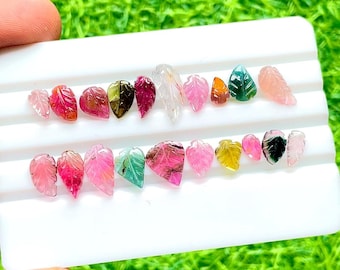 Natural Multi Tourmaline Hand Carved Leaf With Flat Back 20 Pieces Gemstone Lot | Size : 13-7 MM |  AAA+ Multi Tourmaline Leaf Lot - 28577