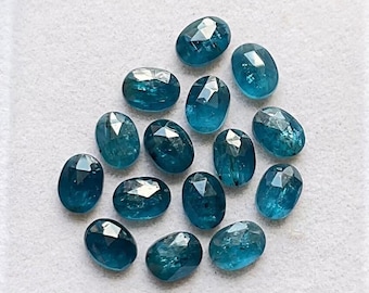 Neon Kyanite Rose Cut Oval Flat Back Gemstone 15 Pieces Lot | Size : 6x8 MM | AAA+ Neon Kyanite Gemstone For Jewelry Making