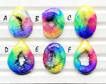 AMAZING Solar Quartz Druzy With Crystals Cabochon Gemstone For Jewelry Making, AAA+ Natural Agate Dyed Druzy For Wire Wrap - 26387-26392