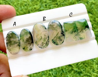 Forest Moss Agate Matching Pair For Jewelry Making, Rare Scenic Moss Agate Pair, High End Matching Gemstones For Earrings - 37363-37365