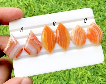 Sunset Flame Carnelian Agate Fancy Cut Perfect Matching Pair For Earrings, AAA+ Natural Banded Orange Agate Pair For Wire Wrap - 35362-35364