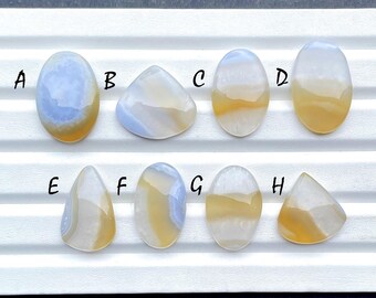 RARE Bio Blue Lace Agate With Yellow Cabochon Gemstone For Jewelry Making, AAA+ Natural Bio Blue Lace Agate For Wire Wrap - 26555-26562