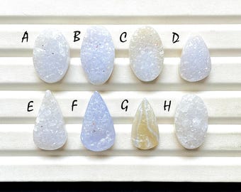 Blue Lace Agate Druzy Cabochon Loose Gemstone For Jewelry Making, AAA+ Natural Blue Lace Agate Druzy Cabochon For Wire Wrap - 32593-32600