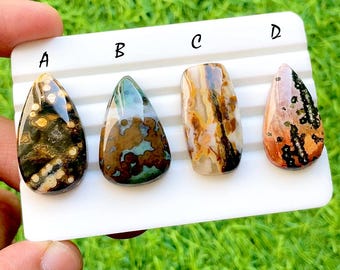 Celestial Bloom Ocean Jasper Cabochon Set, Rare Floral Pattern Ocean Jasper, Designer Jewelry Making Stones, Collector Gem Lot - 35526-35529