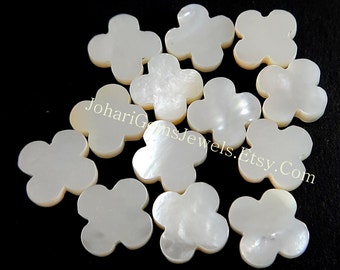Natural Mother Of Pearl Flower Shape Flat Gemstone, 10Pcs CALIBRATED 12mm Mother Of Pearl For Jewelry Making, Ring, Pendant and Charms