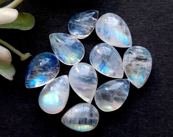 Rainbow Moonstone Cabochon Loose Gemstone 10 Pieces Lot | Size : 9-7 MM | AAA+ Ring Size Rainbow Moonstone For Handmade Jewelry - 8516