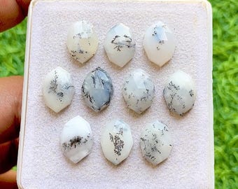 Dendritic Opal 10x14 MM Fancy Marquise Shape Rose Cut Loose Gemstone 10 Pieces Lot, AAA+ Natural Dendritic Opal Flat Back Gemstone Lot