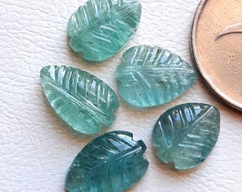 RARE Aqua Kyanite Hand Carved Leaf Loose Gemstone | 5 Pieces Lot | Size 14-12 MM | Natural Aqua Kyanite Carving For Handmade Jewelry - 16329