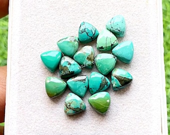 Tibetan Turquoise 8 MM Calibrated Trillion Shape Gemstone 15 Pieces Lot, AAA+ Natural Tibetan Turquoise With Flat Back For Handmade Jewelry