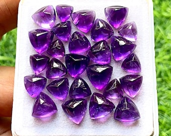 Rare Amethyst Sugarloaf Trillion Shape Cabochon With Flat Back Gemstone 26 Pcs Lot | Size : 7-10 MM | Amethyst For Handmade Jewelry - 14930