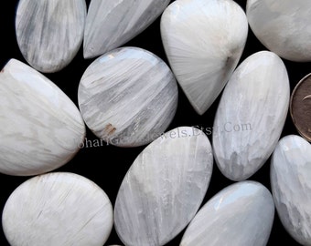 WHITE SCOLECITE CABOCHON Wholesale Lot, Natural White Scolecite Cabochon By Weight With Different Shapes And Sizes Used For Jewelry Making