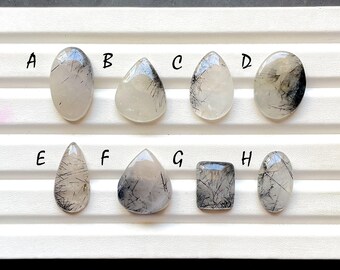 NEW Black Rutile Quartz Cabochon Loose Gemstone For Jewelry Making, AAA+ Natural Black Rutile Quartz Cabochon For Wire Wrap - 30909-30916