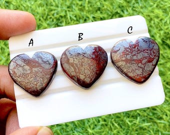 Crimson Terra Heart Red Jasper Heart Cabochon For Wire Wrap, Natural Deep Red Jasper Love Stone, AAA+ Polished Heart Gemstone - 35738-35740