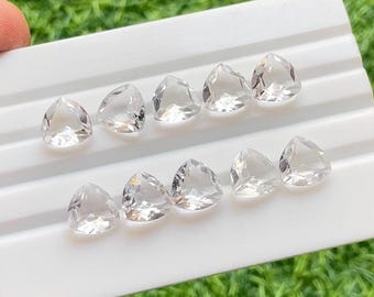 Clear Quartz 10 MM Faceted Trillion Shape With Pointed Back Gemstone 10 Pcs Lot For Jewelry Making, AAA+ Clear Quartz For Handmade Jewelry
